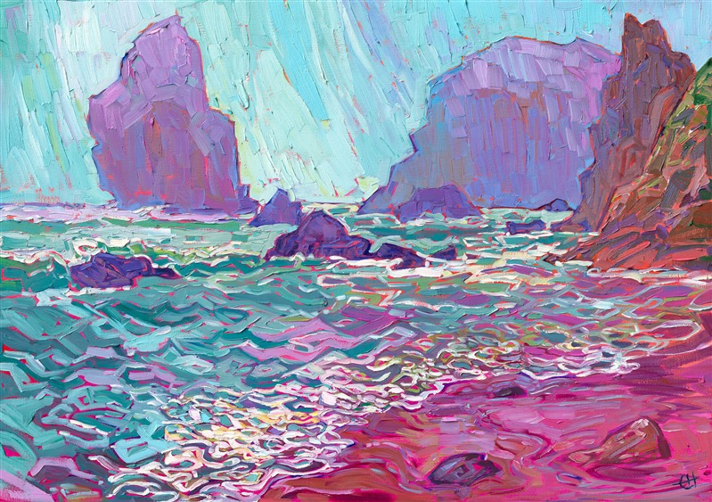 Oregon coastline original oil painting by Erin Hanson.