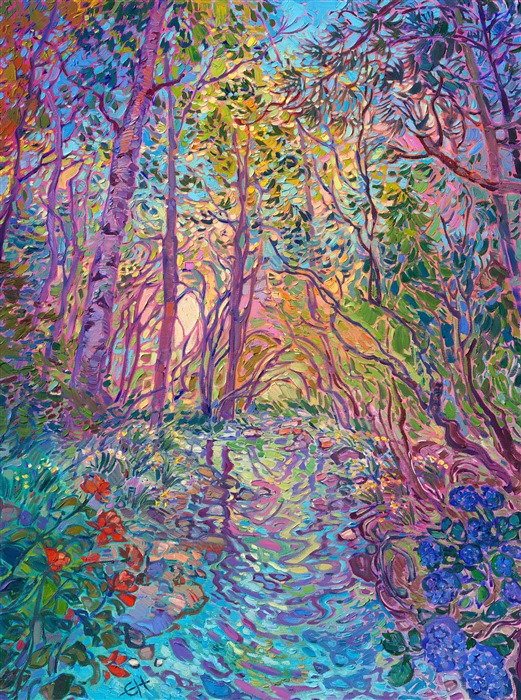 Impressionism painting of river reflections by famous American impressionist Erin Hanson
