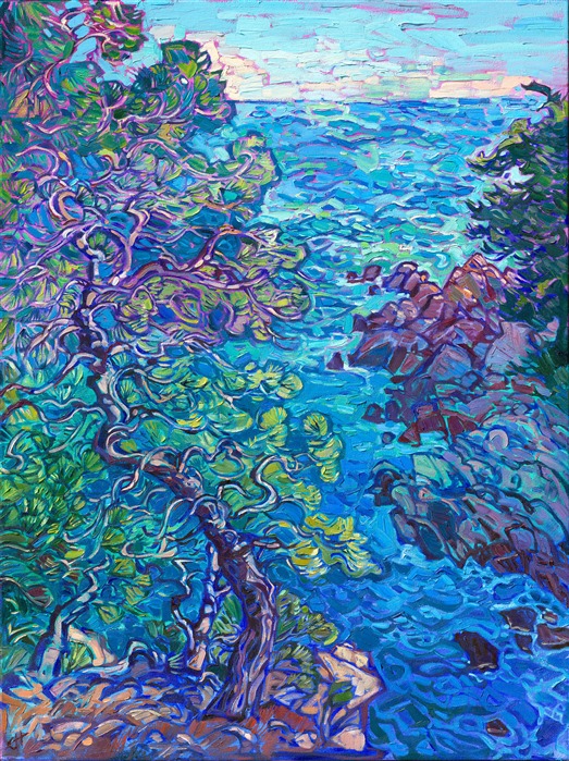 French Riviera seascape painting of France coastal landscape, by Erin Hanson