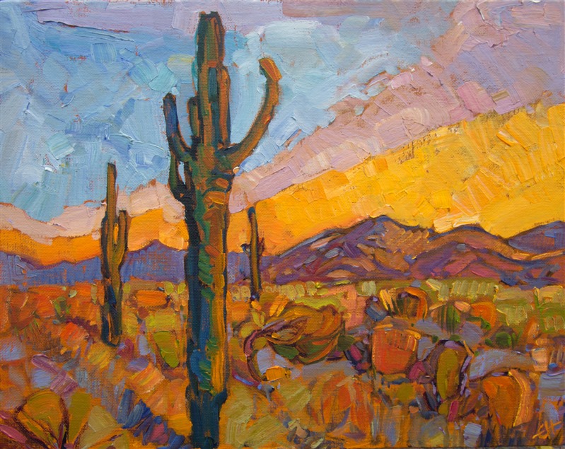 Arizona Saguaros impressionist desert landscape painting by Erin Hanson