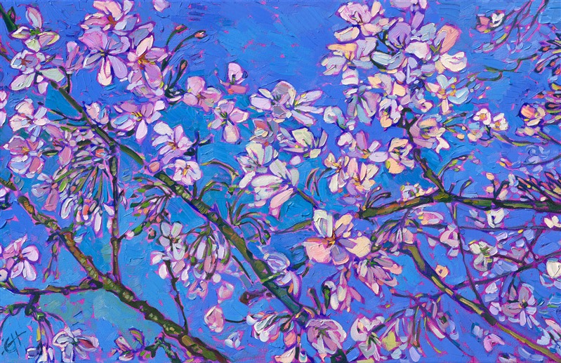 Japanese sakura art cherry blossom painting contemporary impressionsim by Erin Hanson