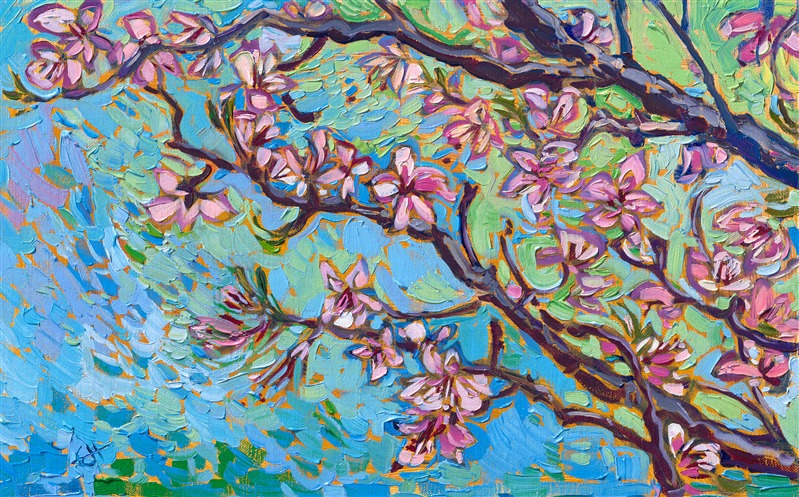 Sakura japanese cherry blossoms oil painting by modern impressionist Erin Hanson