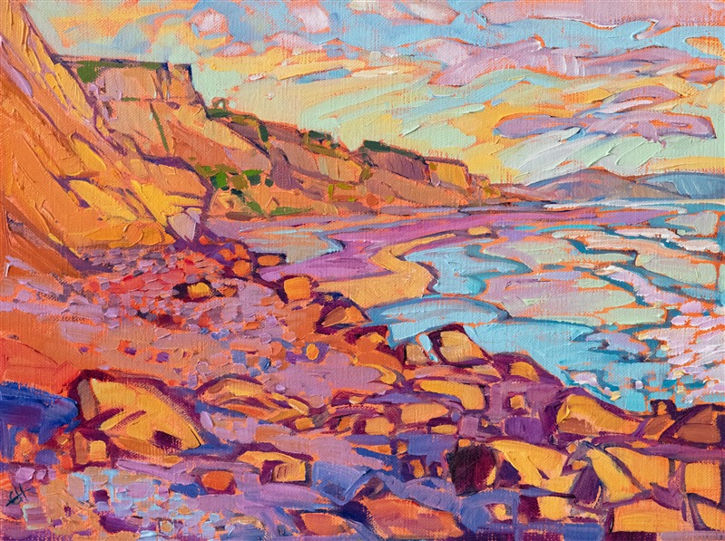 Small 9x12 oil painting of Black&amp;amp;amp;amp;amp;amp;#39;s Beach, San Diego, by impresisonist Erin Hanson