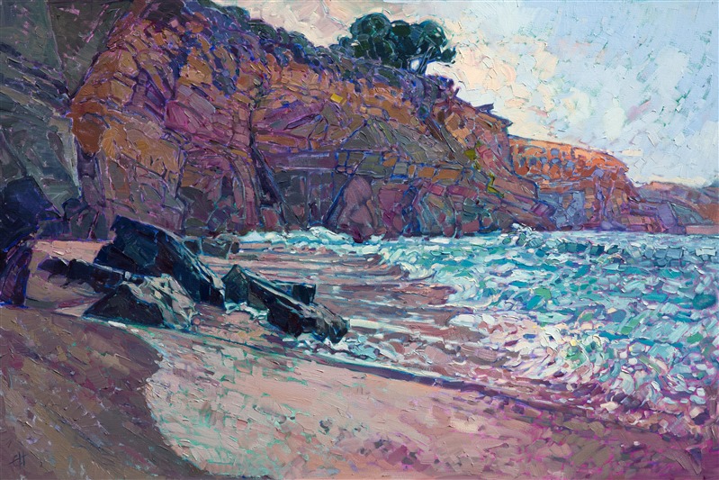 California rocky coast Seal Beach La Jolla oil painting by Erin Hanson