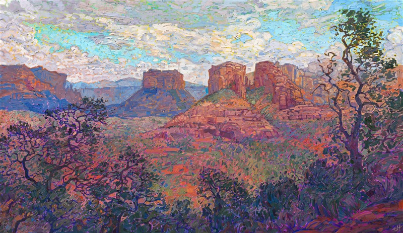 Oil painting of Sedona Buttes by contemporary impressionist artist Erin Hanson