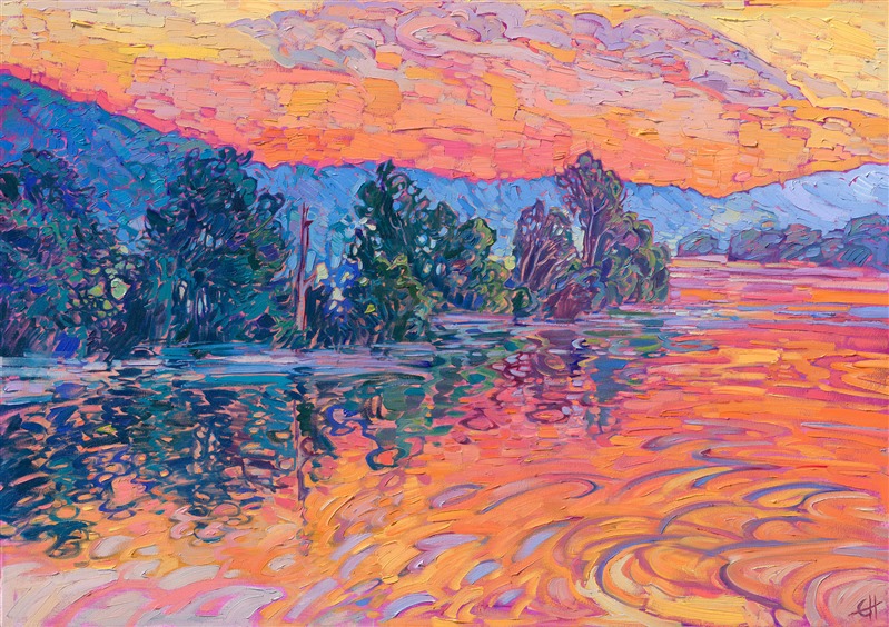 Painting of Seine River in France, modern impressionism painting inspired by French impressionist Monet, by Erin Hanson.