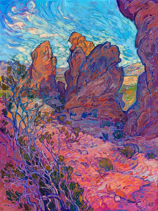 Valley of Fire landscape oil painting for contemporary art collectors by American impressionist Erin Hanson.