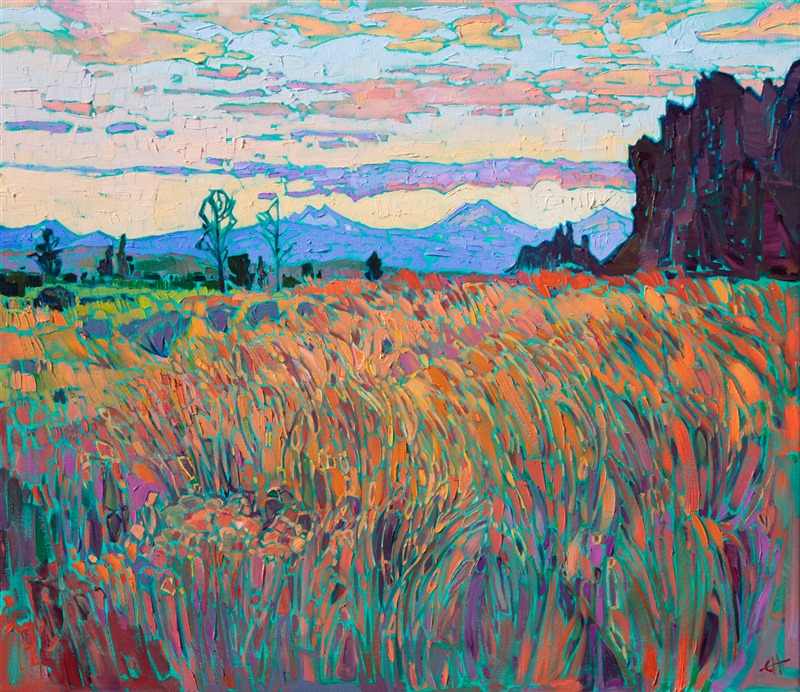 Original oil painting of Smith Rock near Bend Oregon, by modern impressionist Erin Hanson