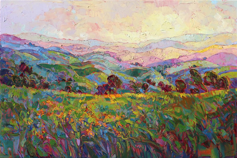 Vivid colorful original oil paintings for sale by modern impressionist Erin Hanson