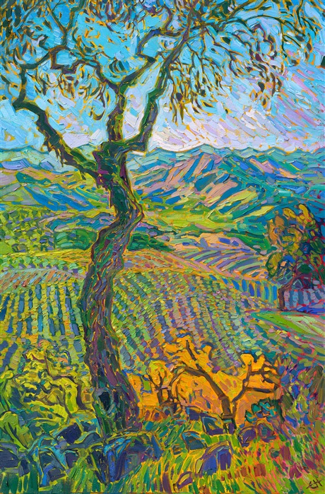 Spring landscape oil painting of California wine country, Paso Robles, by American impressionist Erin Hanson