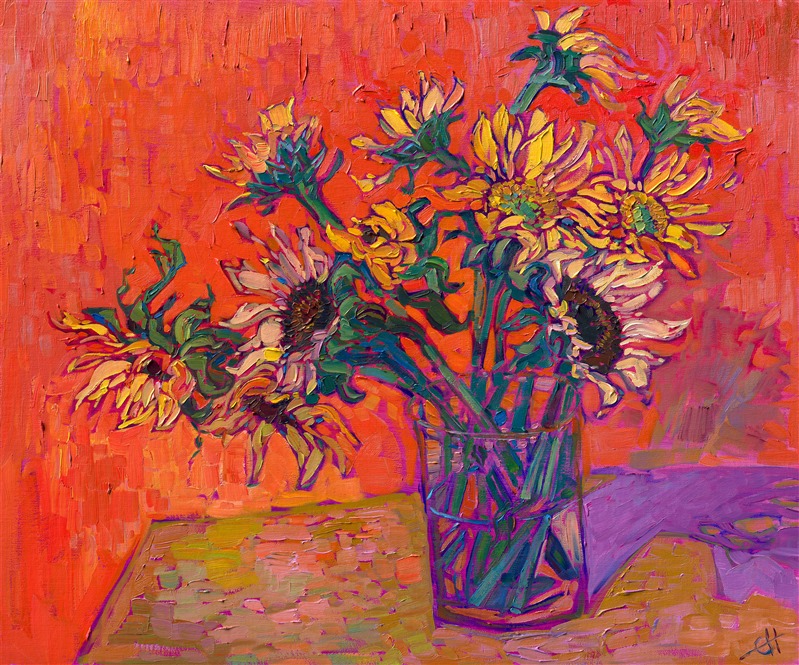 Impressionism sunflowers oil painting by modern master Erin Hanson