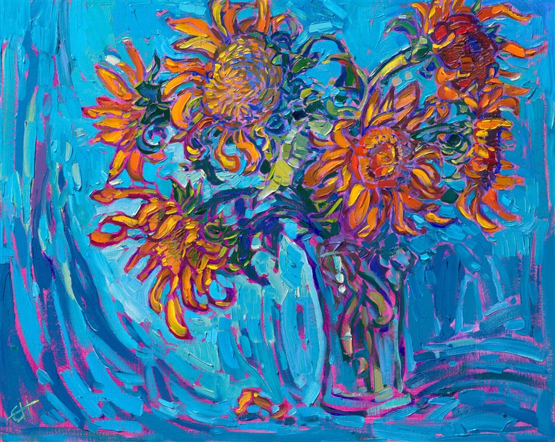 Impressionism sunflower oil painting by American impressionist famous artist Erin Hanson