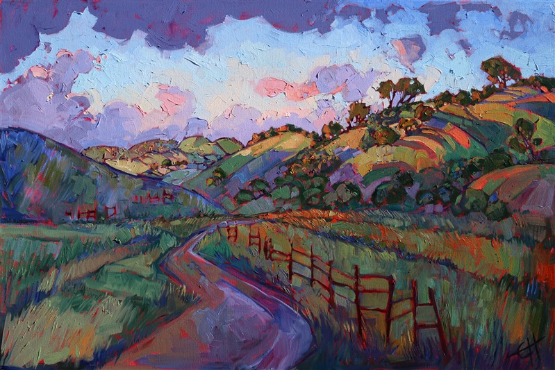 California wine country dramatic sunset oil painting for sale by Erin Hanson