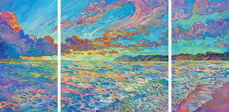 California coastal painting with vibrant color in a contemporary impressionism style, by American impressionist Erin Hanson.