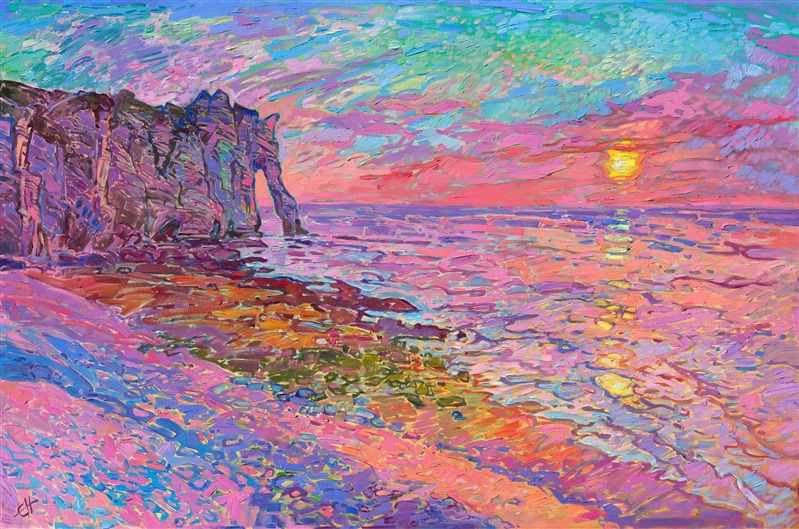 Sunset at Etretat, France Normandy scene famously painted by Monet