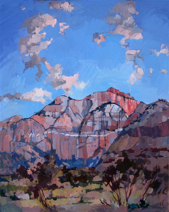 Sunset at Zion, impressionist oil painting by Erin Hanson