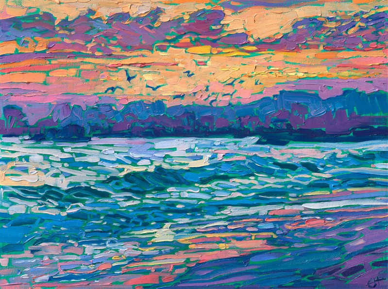 California coast sunset reflection impressionism artwork painting by Erin Hanson