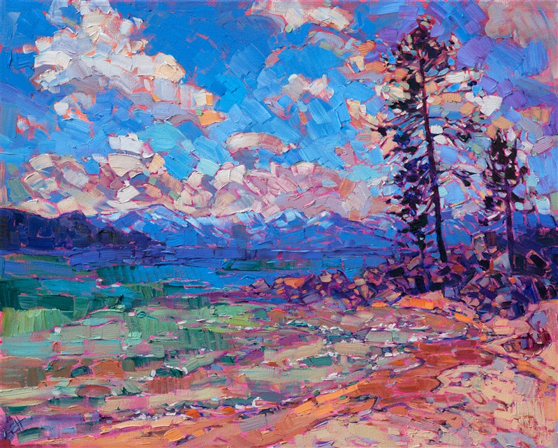 Lake Tahoe landscape oil painting in a contemporary impressionist style, by Erin Hanson.