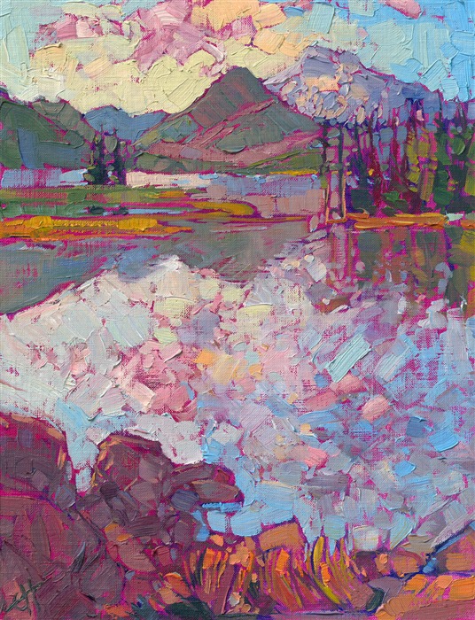 Petite painting of the Oregon Cascades, by Erin Hanson.