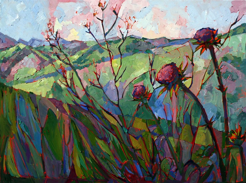 Thistle mosaic oil painting by Erin Hanson