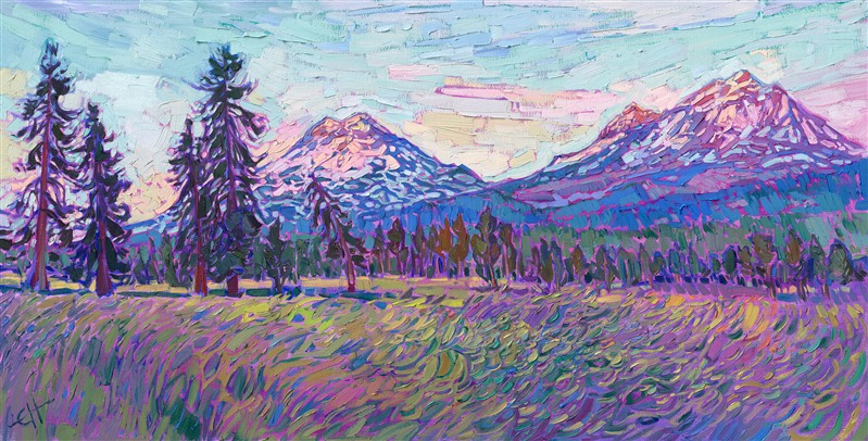 Three Sisters Oregon mountain landscape painting of the Cascades, by local impressionism painter Erin Hanson