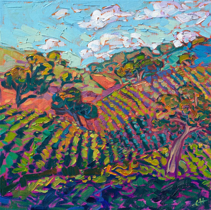 California wine country vineyard oil painting landscape for sale by American impressionist Erin Hanson