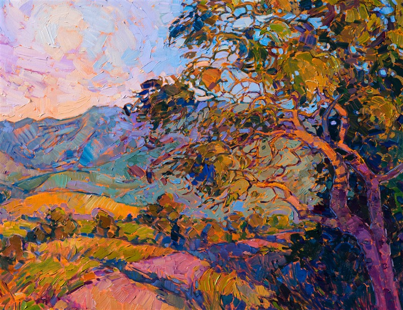 Detail of Vista Oak, oil painting by Erin Hanson.