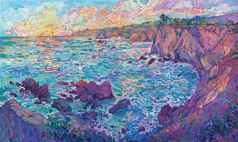 Coastal painting of Elk near Mendocino, painting of the sea stacks, by modern impressionist painter Erin Hanson.