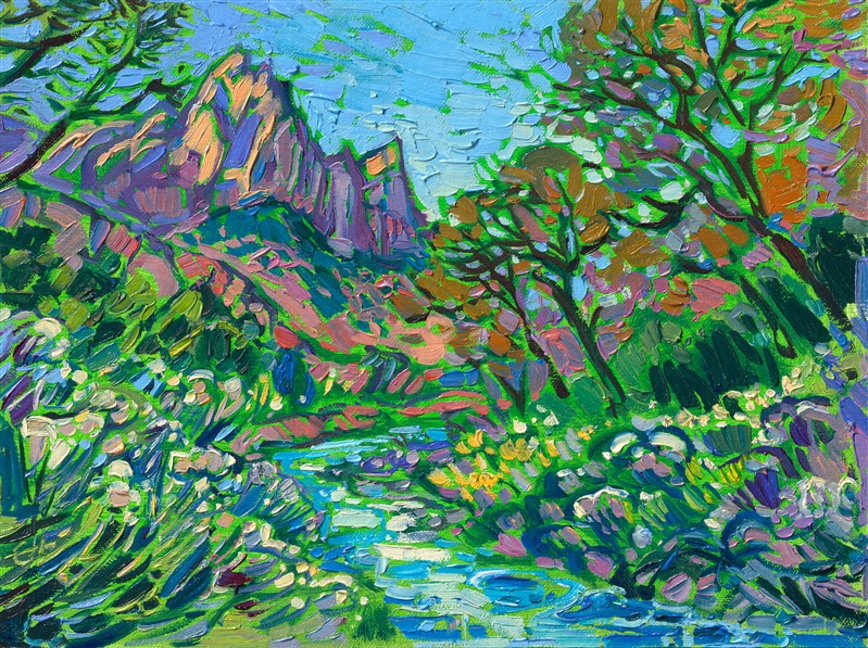 Petite oil painting of Zion National Park, by Erin Hanson