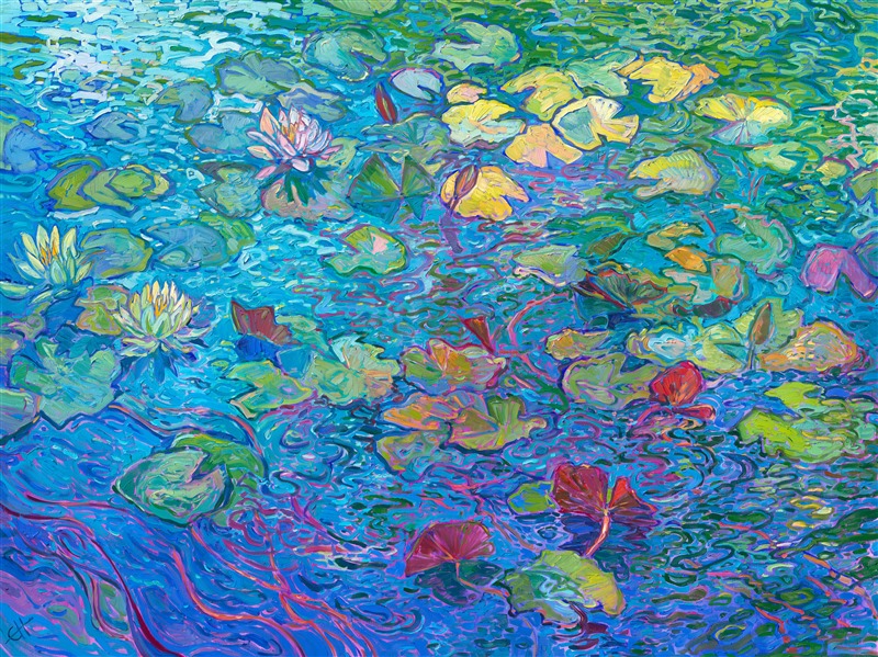 Water Lilies impressionism painting by modern master Erin Hanson, following in the footsteps of Monet.