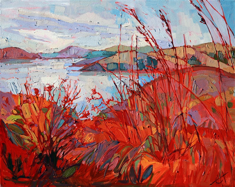 Bold summer colors of Whale Rock Reservoir, by painter Erin Hanson