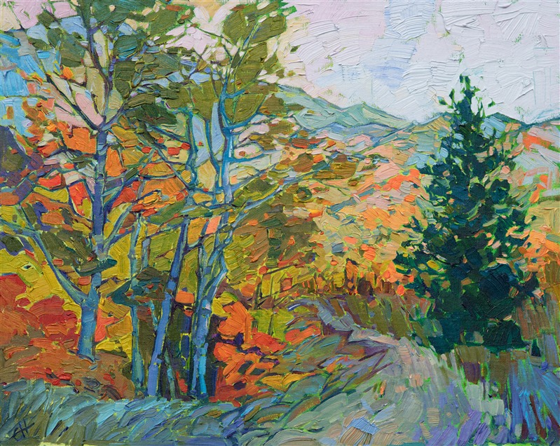 Impressionist landscape of White Mountain in fall by California artist Erin Hanson