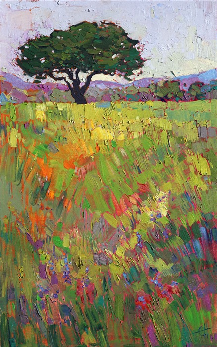 California oak tree in wine country landscape, by modern impressionist Erin Hanson