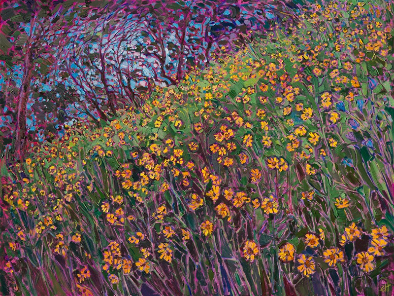 Wildflower oil painting in a modern impressionism style, by Erin Hanson.