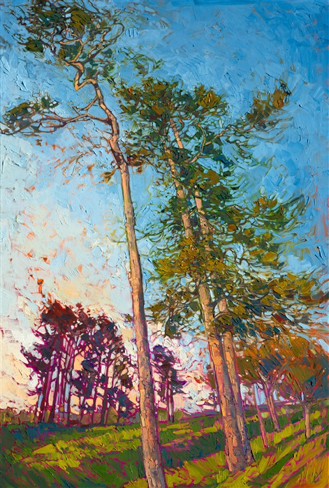 Winding pines modern impressionism landscape painting for sale online.