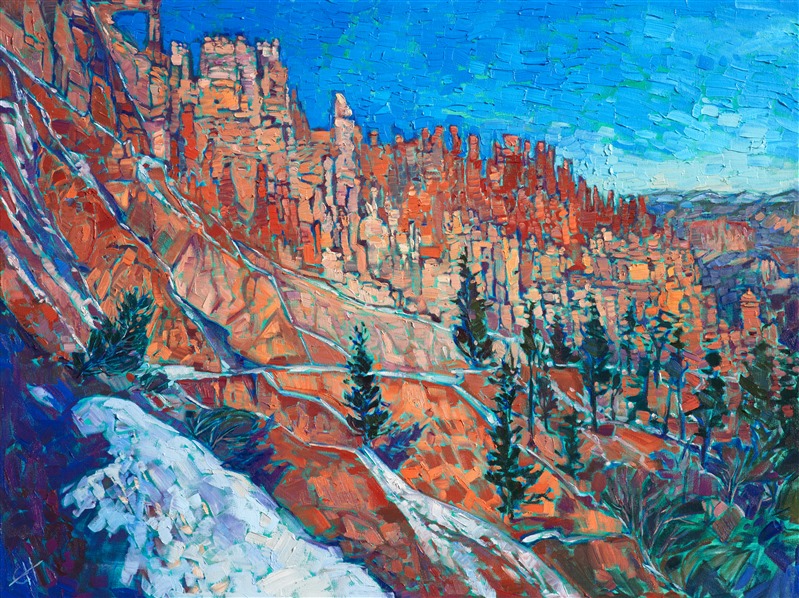 Bryce Canyon oil painting of Southwestern red rock landscape, by modern expressionist painter Erin Hanson.