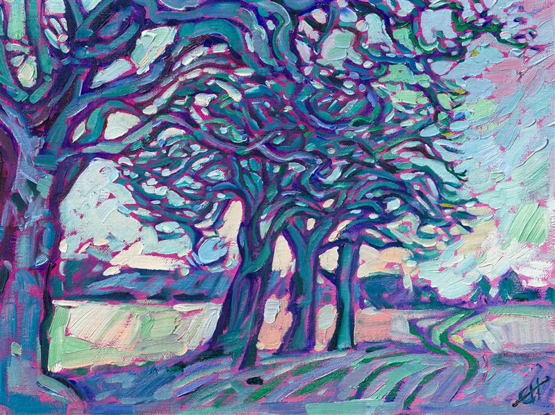 Small painting of winter oaks in Oregon, by local painter Erin Hanson.