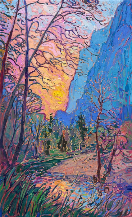 Painting of Yosemite National Park, by famous American impressionist landscape painter Erin Hanson