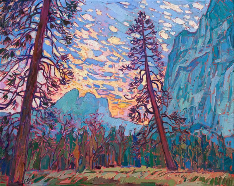 Oil painting of Yosemite National Park, by American impressionist Erin Hanson. Purchase originals, prints, and 3D Textured Replicas from The Erin Hanson Gallery in McMinnville, Oregon.