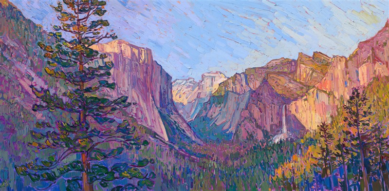 Yosemite Tunnel View original oil painting masterpiece landscape impressionim work for sale by The Erin Hanson Gallery in Oregon.