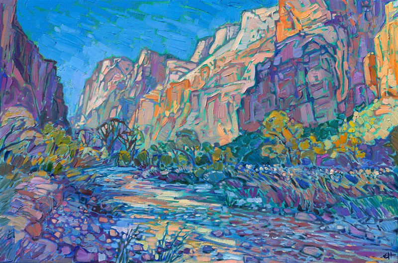 Abstract impressionism painting of Zion Canyon in southern Utah, by Erin Hanson