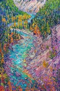 Painting of Middle Fork Montana river canyon original impressionism oil painting for sale by Erin Hanson Painting Middle Fork