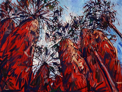 Dramatic desert palm trees painting by Erin Hanson Painting Red Borrego Palms