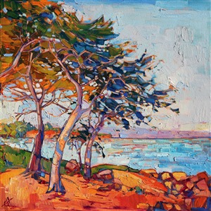Vibrant oil painting of Monterey, by alla prima painter Erin Hanson Painting Cypress Light