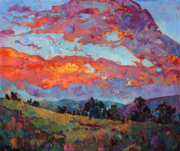 Expressionism landscape of The Northwestern landscape. Painting Sunset View