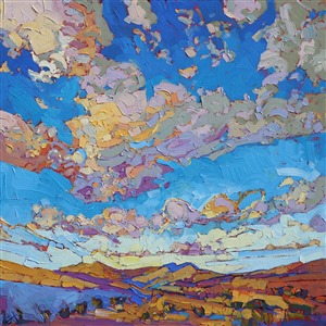 Driving-inspired painting in textured oils, by modern impressionist Erin Hanson Painting Driving Sky