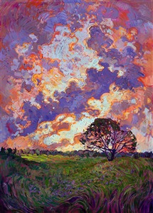 Burst of impressionist color and impasto brush strokes capture the beauty of the outdoors, original oil by Erin Hanson Painting Sky Burst