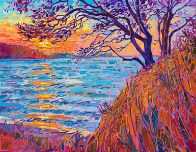 Washington madrone tree painting by American impressionist Erin Hanson Painting Lighted Madrone