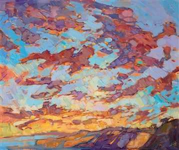 Original oil painting of jutting bluffs in San Diego's Torrey Pines, by contemporary impressionist Erin Hanson. Painting Torrey Bluffs