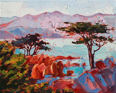Pebble Beach oil painting landscape by contemporary impressionist Erin Hanson Painting Pebble Beach